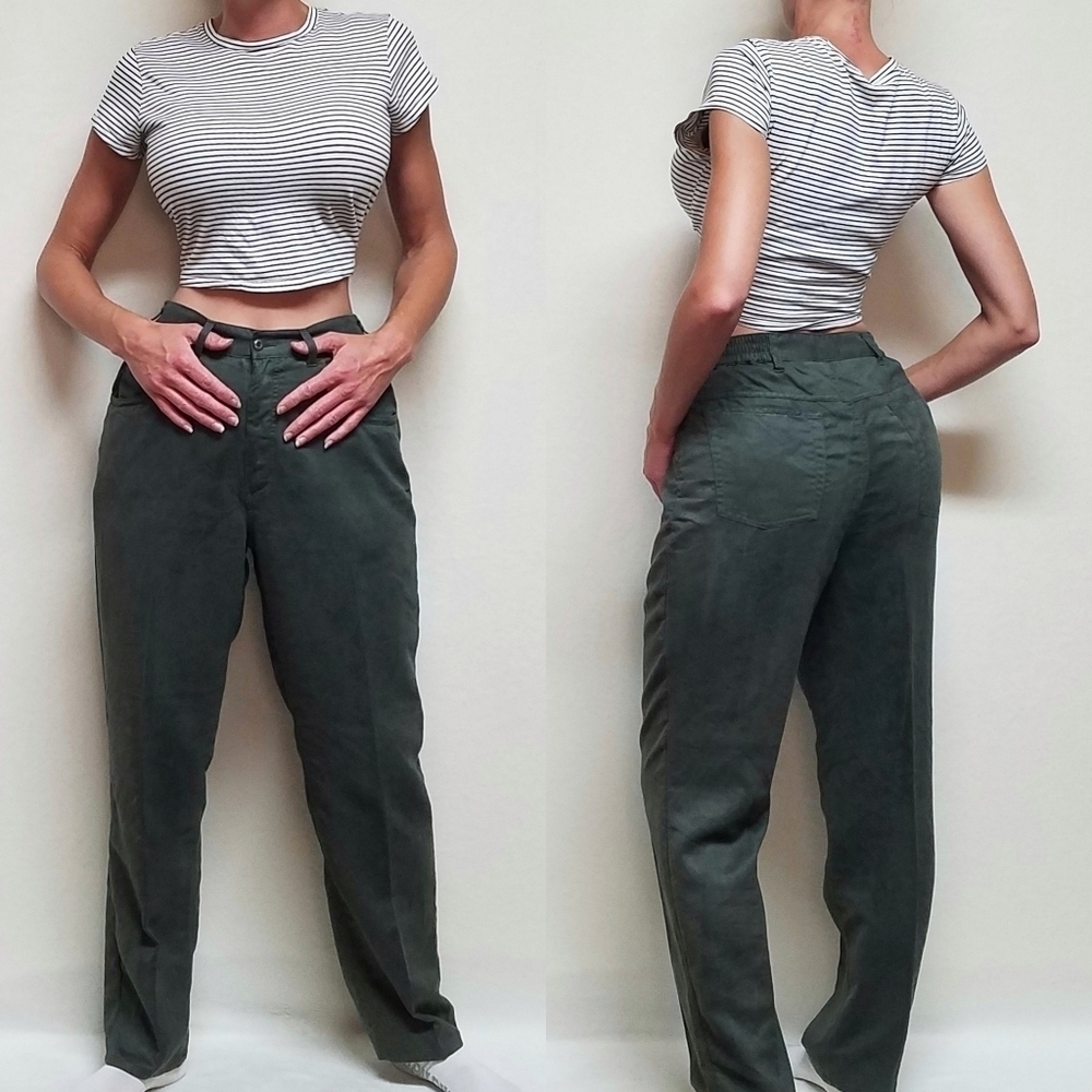 VINTAGE Cabin Creek Olive Green Ultrasuede High Rise Tapered Mom Pants